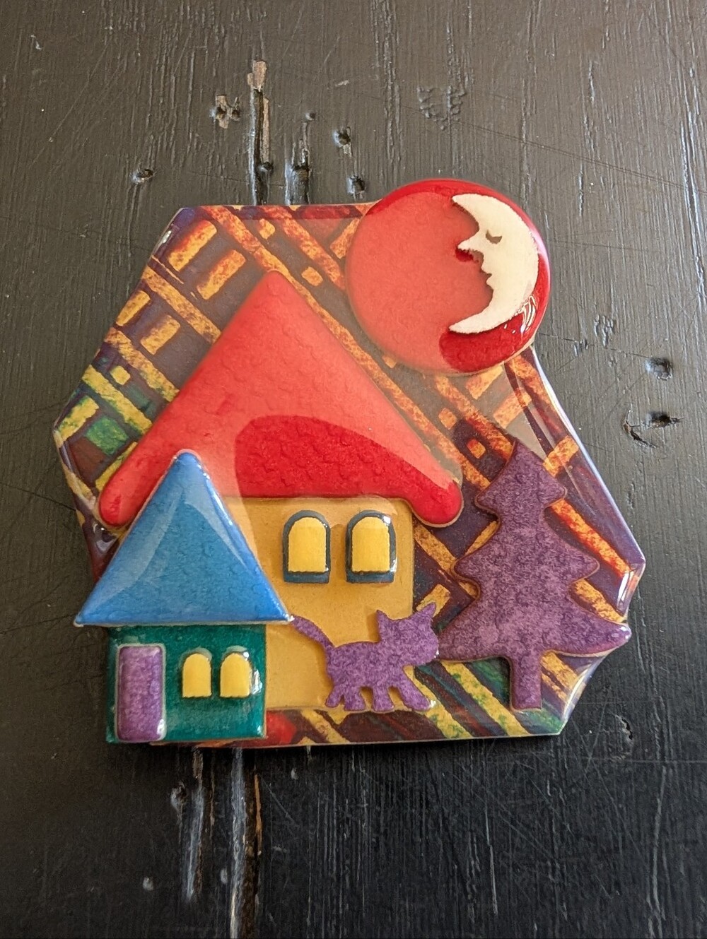 Vintage Handcrafted House Pin by Lucinda Iconic Kitsch Wearable Whimsical Art